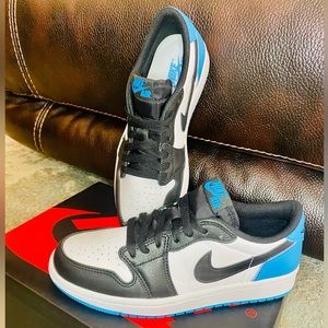 NEW! Unisex Nike Air Jordan 1 Retro Low OG Black & Blue Sneakers
